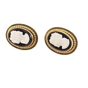 Van Dell Vintage Gold Filled Cameo Hand Carved Screw Back Earrings